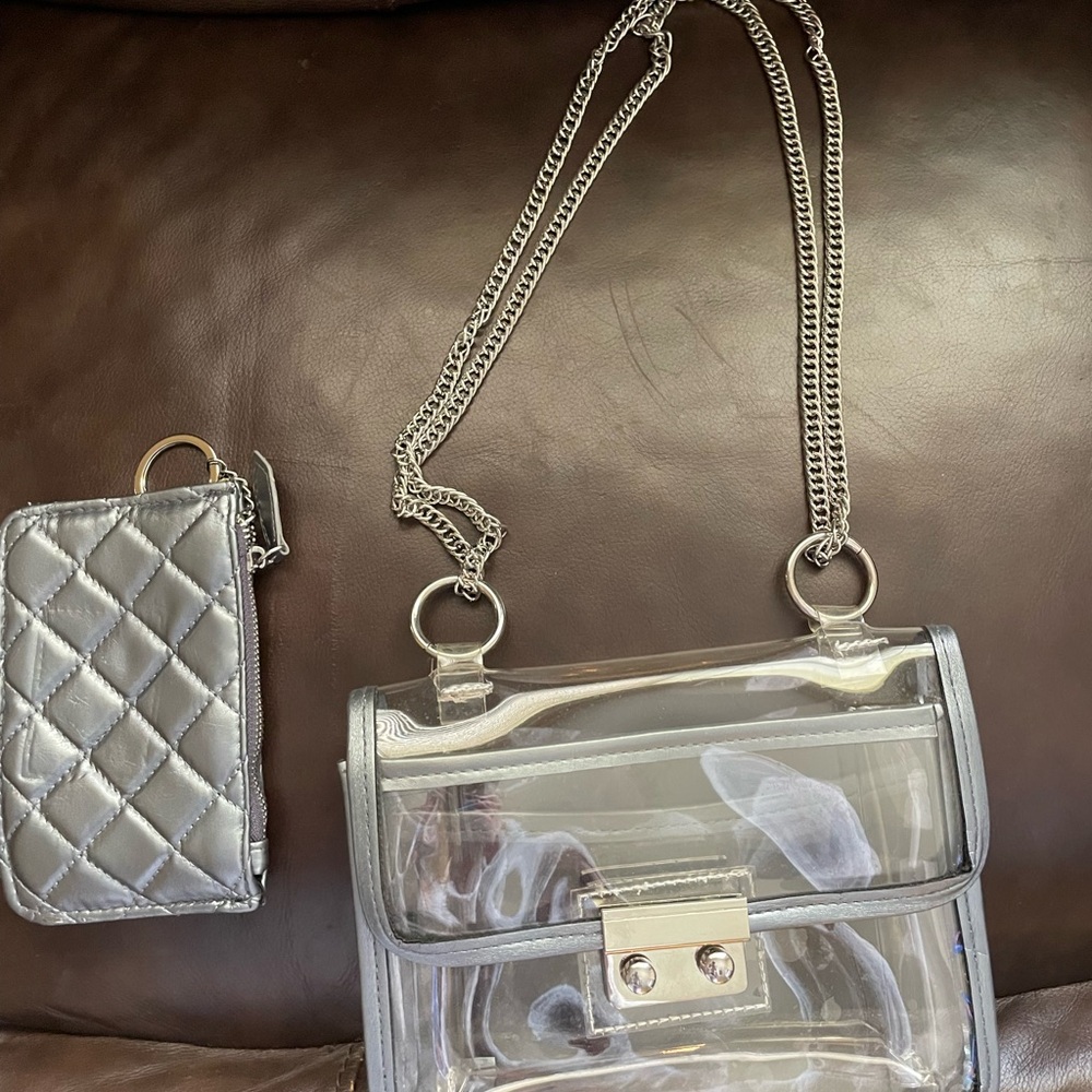Silver Clear PVC Crossbody Bag with Quilted Card Case